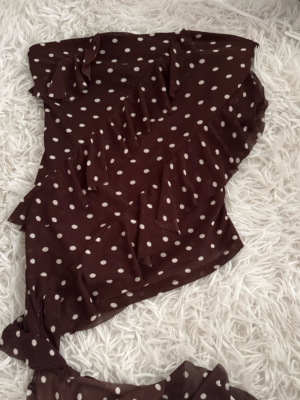Women’s Polka Dot Ruffle One-Shoulder Top - Brown